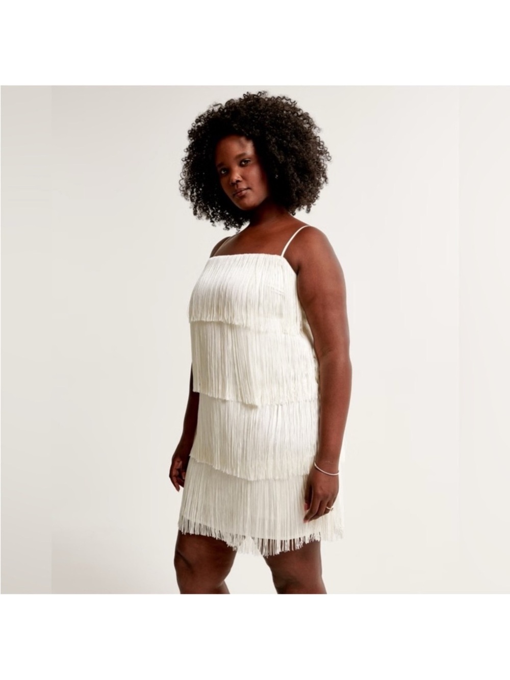 Abercrombie & Fitch White Fringe Tiered Mini Dress